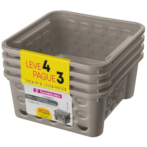Conjunto de Cestas Sanremo SR8869 L4P3 0,746L Cinza Cinza