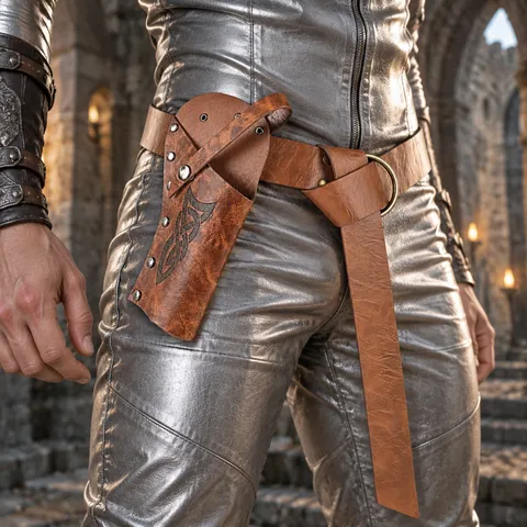 Bolsa de cintura medieval de couro sintético para Halloween, bolsa de cinto trançada vintage, acessório de adereço para festa de cosplay LARP de pirata