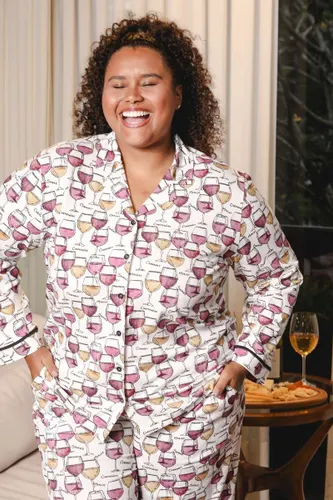 Kit Conjunto Pijama Feminina Estampa Wine