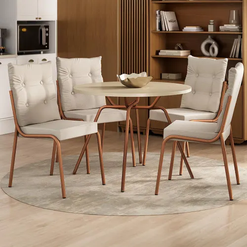 Conjunto Sala de Jantar 4 Cadeiras Lisboa Carraro Off Rose