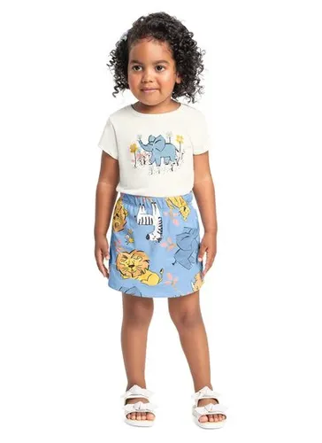 Conjunto Blusa e Short-Saia para Menina Off White