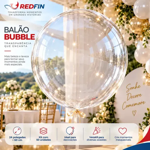 Balão Bubble Bobo 24 Polegadas Transparente 50un Balão de Festa Balao Grande Transparente Balão Cha Revelacao Balao de Formatura Balao para Pendurar Balao para Festa e Casamento Redfin