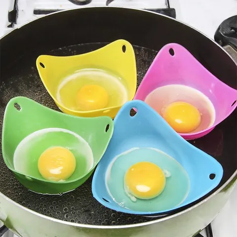 4 pçs/set Braçador de Ovo de Silicone, Caldeira de Ovo Pequena Durável para Acessório de Ferramenta de Cozinha, Copos de Molde de Ovo de Panela Antiaderente para Utensílio de Cozinha