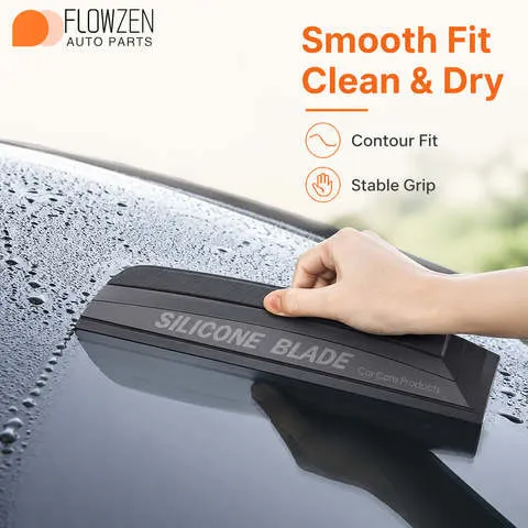 Raspador de Água de Silicone Flowzen para Para-brisa, Janelas Laterais, Espelhos e Superfícies Lisas do Carro, Ferramenta Reutilizável Preta