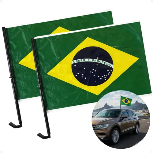 Kit 2 Bandeira Brasil Janela de Carro com Haste para Veiculo Veicular Carro Brasil