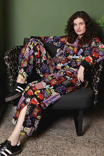 Calça Pantalona Moletom Feminina Estampa Cinema