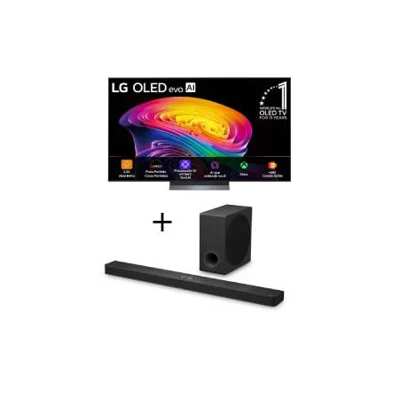 Smart TV LG OLED evo AI 4K C6 77 polegadas 2026+Soundbar LG S90TY - 570W RMS, Dolby Atmos, 5.1.3 Canais, DTS:X, AI Room Calibration Pro, AI Sound Pro, Sem fios, WOW Orchestra, Conexões Múltiplas - OLED77C6.S90TY