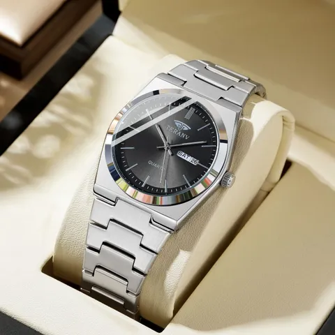 Relógio Masculino, Ultra-Fino em Aço Inoxidável com Calendário Luminoso Não Mecânico, Relógio de Quartzo para Negócios e Moda