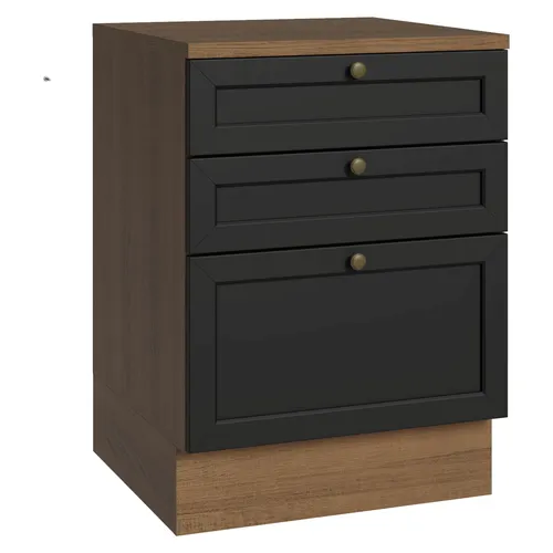 Balcão de Cozinha 60 cm 3 Gavetas Rustic/Preto Vik Madesa