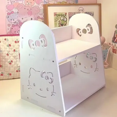 Prateleira de Armazenamento de Mesa Hello Kitty de 2 Níveis, Organizador de Mesa Branco Kawaii, Suporte de Exibição de Maquiagem e Papelaria para Mulheres, Casa e Escritório