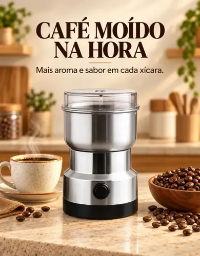 Moedor de Café Elétrico Mateiro Triturador de Grãos Sementes Temperos Ervas Inox 100g 4 Lâminas Portátil Compacto para Sementes Linhaça Amendoim Pimenta