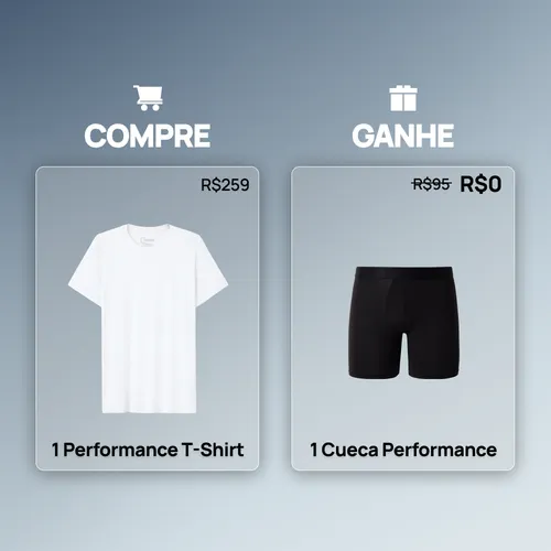 Compre 1 Camiseta Esportiva Performance T-Shirt 2.0 e Ganhe 1 Cueca Boxer Performance +