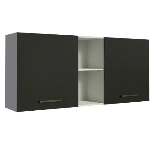 Armário Aéreo Madesa Agata 150 cm 2 Portas e 2 Nichos Branco/Preto