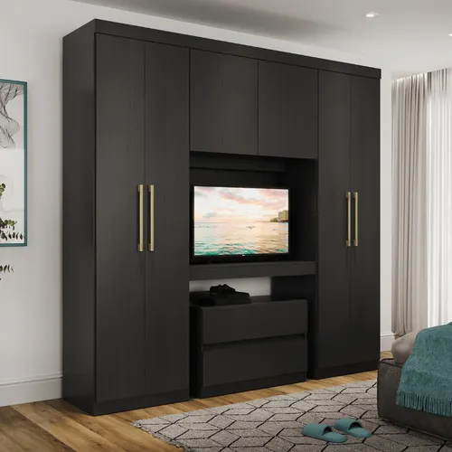 Guarda Roupa Casal 6 Portas 2 Gavetas Porto Preto