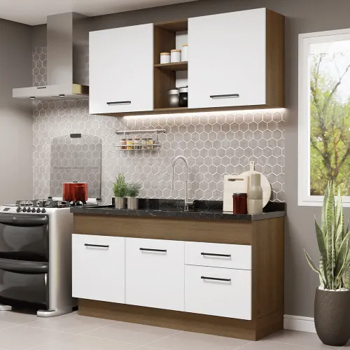 Armário de Cozinha Compacta 150cm Rustic/Branco Agata Madesa 02