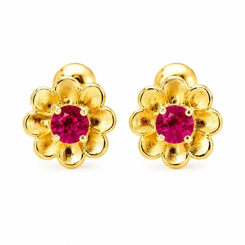 Brinco Trevo 2 mm com Zircônia Rubi em Ouro 18K
