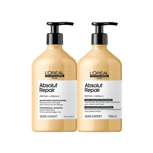 Kit Loreal Absolut Repair Gold Quinoa Shampoo 750 ml + Condicionador 750 ml