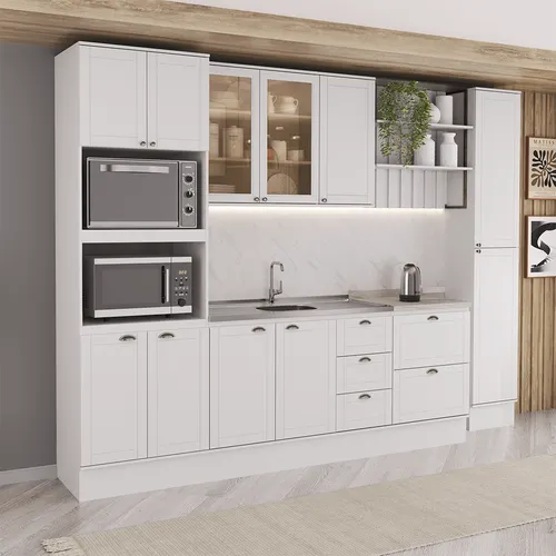 Armário de Cozinha Completa com Balcão Milla Modena Carraro Branco