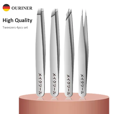 Ouriner 4 pçs/set nova chegada profissional pinça de aço inoxidável sobrancelha rosto nariz grampo de cabelo removedor ferramenta clipe
