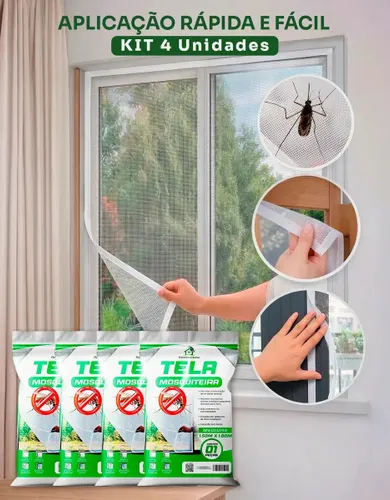 Kit 4 Telas mosquiteira janela anti-inseto para mosquito proteção com velcro ajustável 150 x 180 cm Floresta Urbana