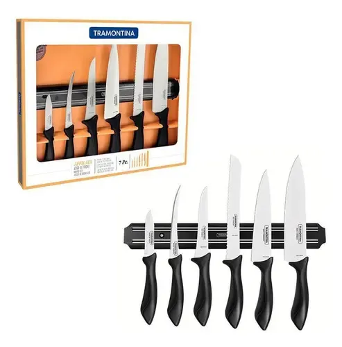 Jogo de Facas Tramontina Inox C/ Suporte Affilata 7 Pç Preto