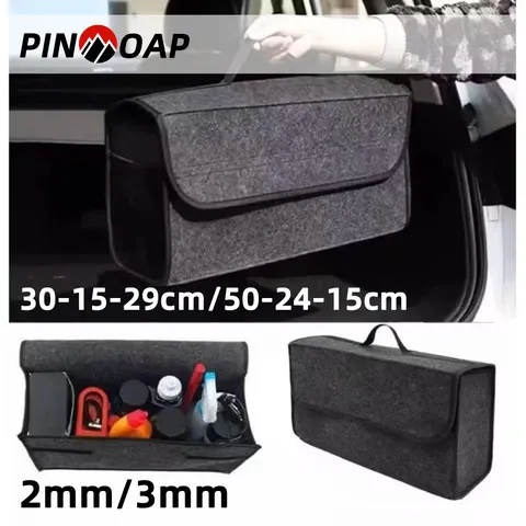 PINMOAP 1/2PCS Caixa de Armazenamento de Feltro para Porta-Malas de Carro, Grande Capacidade, Dobrável, Durável, Bolsa de Organização e Armazenamento de Itens Diversos para Carro