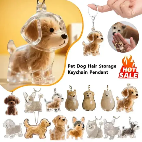 Recipiente de armazenamento de cabelo de cachorro transparente adorável animal de estimação lembrança cápsula pingente com chaveiro para amantes de animais de estimação diy memorial chaveiro