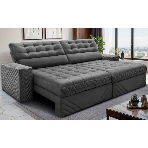 Sofá Retrátil e Reclinável Molas Ensacadas Max Spring Velusoft Cama inBox