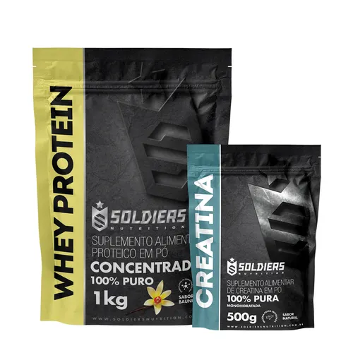 Kit: Whey Protein Concentrado 1Kg + Creatina Monohidratada 500g - 100% Importado - Soldiers Nutrition