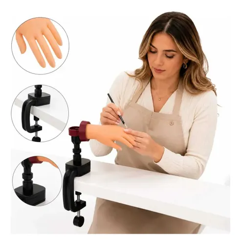 Kit Mão de Silicone para Treino de Unhas com Suporte 360