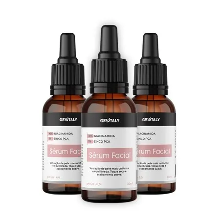 Kit com 3x Sérum Facial G2 Gevitaly 30ml Niacinamida 10% + Zinco PCA 1% Cuidado Diário Prolongado Skincare