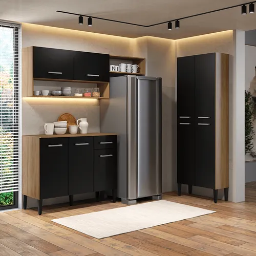 Armário de Cozinha Compacta Arizona Prime Two Carraro Carvalho com Preto