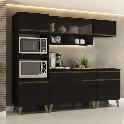 Armário de Cozinha Completa Atlanta Prime Preto Touch