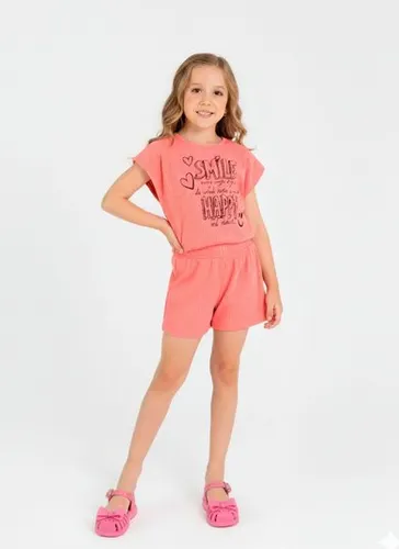 Conjunto com Blusa Cropped e Short em Ribana para Menina (Rosa) Guloseima