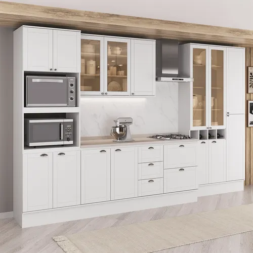 Armário de Cozinha Completa com Balcão Milla Eva Carraro Branco