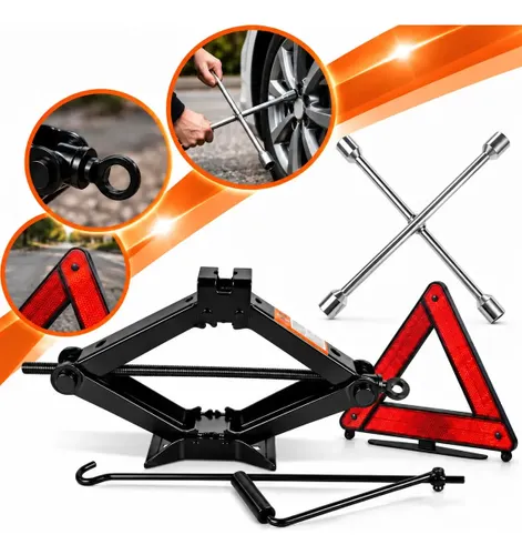 Macaco Mecânico Kit Estepe Universal Chave de Roda Triângulo