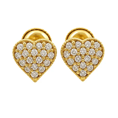 Brinco coração cravejado com zircônias em ouro 18K