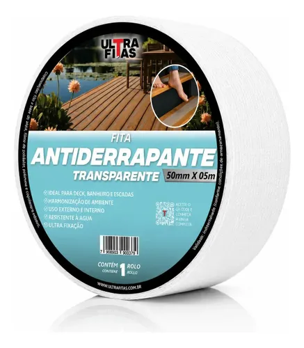 Fita Adesiva Antiderrapante Lixa Transparente 50 mm X 05 metros Escadas, Rampas, Piso Escorregadio e Segurança