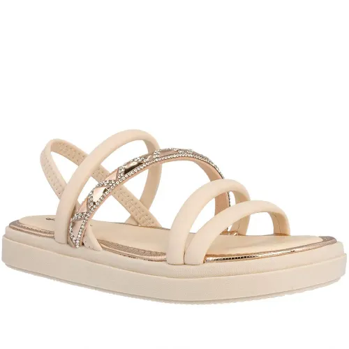 Sandália Mississipi Flatform Strass Triângulos Metalizados Off WHite