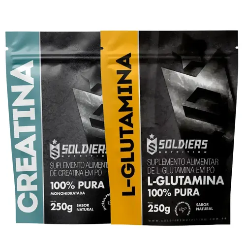 Kit: Creatina Monohidratada 250g + Glutamina 250g - 100% Pura Importada - Soldiers Nutrition