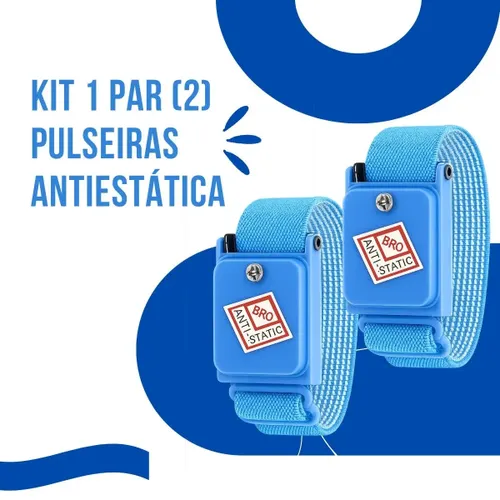 Pulseira ESD Anti Estática sem Fio Profissional 1MΩ 2 Unidades Proteção Componentes Eletrônicos Gurumania