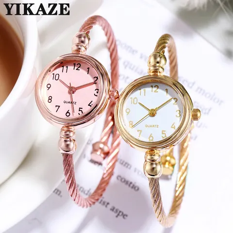 Yikaze relógios femininos pequeno ouro pulseira relógio de aço inoxidável retro senhoras quartzo relógio de pulso moda vestido relógio