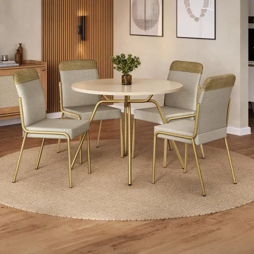 Conjunto Sala de Jantar 4 Cadeiras Georgia Carraro Off Dourado