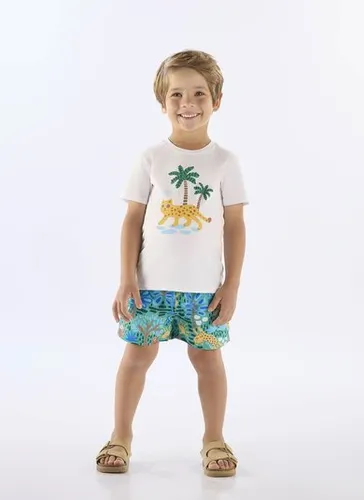 Conjunto Infantil com Camiseta em Algodão e Short em Microfibra (Branco) Up Baby