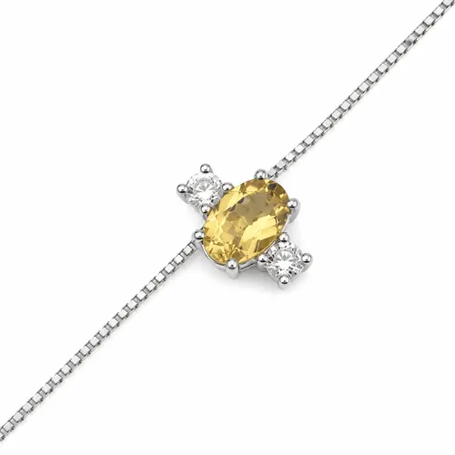 Colar 45 cm em Prata com Oval Zircônia Citrino e Duas Zircônias