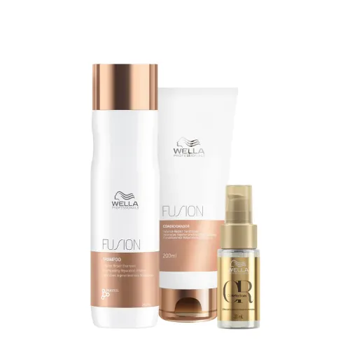 Kit Wella Professionals Fusion Shampoo 250ml Condicionador 200ml e Óleo Oil Reflections 30ml