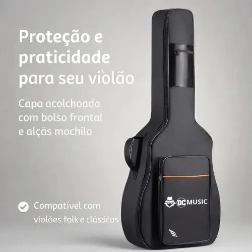 Capa para Violão Don Caprini Acolchoada com Alça Mochila e Bolso Frontal para Folk e Clássico até 41"