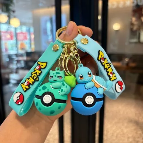 Conjunto de chaveiro Pokémon Poké Ball, chaveiro de figura Pikachu Eevee Charmander, chaveiro colecionável de anime para bolsa, mochila, presente