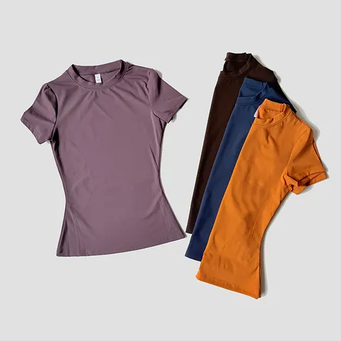 Wareball esportes topos de secagem rápida senhoras regata fitness correndo yoga manga curta elástica respirável yoga camiseta para mulher