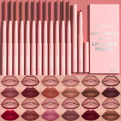 Conjunto de canetas delineadoras labiais de longa duração, à prova d'água, à prova de suor, fácil coloração, não desbota, renderização de cores, conjunto de brilho labial, maquiagem de beleza, 6 peças